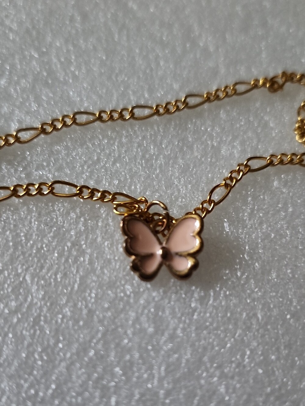 Hand Crafted Gold Chain Bracelet / Anklet with Pink Butterfly Charm